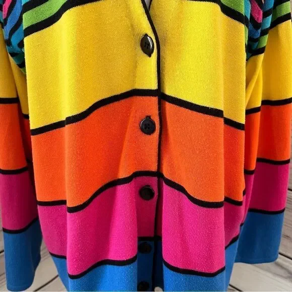 Vintage Rainbow Colorful Striped Button Front Oversized Cardigan Sweater - Picture 3 of 5